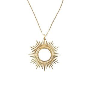Large Sun Necklace, womens eclipse jewelry, bronze charm, solar sunburst, spikey